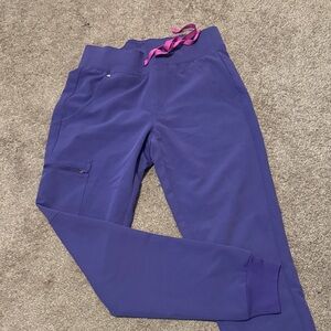 Figs Zamora Purple Jogger Pants with Pink Drawstring